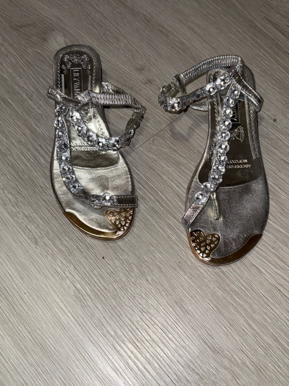 Women's Silver Jewel T-Strap Sandals by
